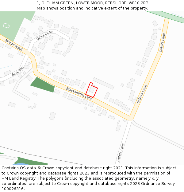 1, OLDHAM GREEN, LOWER MOOR, PERSHORE, WR10 2PB: Location map and indicative extent of plot