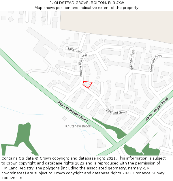 1, OLDSTEAD GROVE, BOLTON, BL3 4XW: Location map and indicative extent of plot