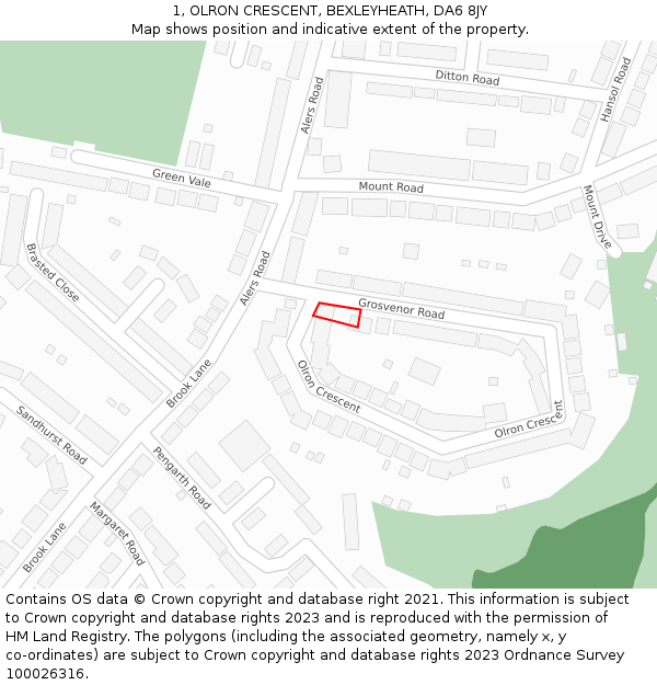 1, OLRON CRESCENT, BEXLEYHEATH, DA6 8JY: Location map and indicative extent of plot