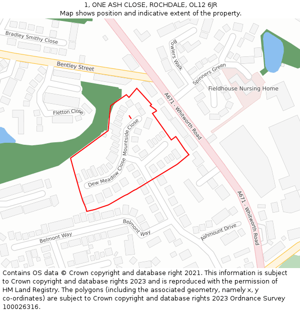 1, ONE ASH CLOSE, ROCHDALE, OL12 6JR: Location map and indicative extent of plot