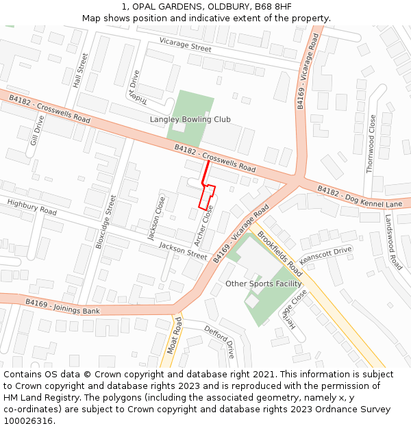 1, OPAL GARDENS, OLDBURY, B68 8HF: Location map and indicative extent of plot