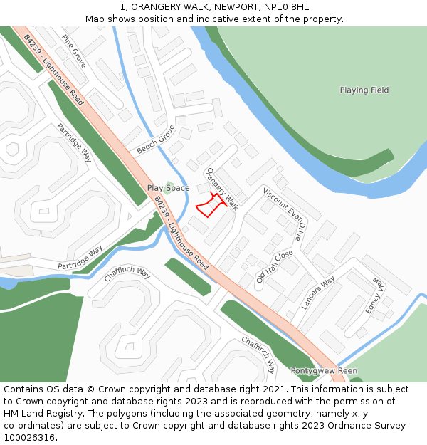 1, ORANGERY WALK, NEWPORT, NP10 8HL: Location map and indicative extent of plot