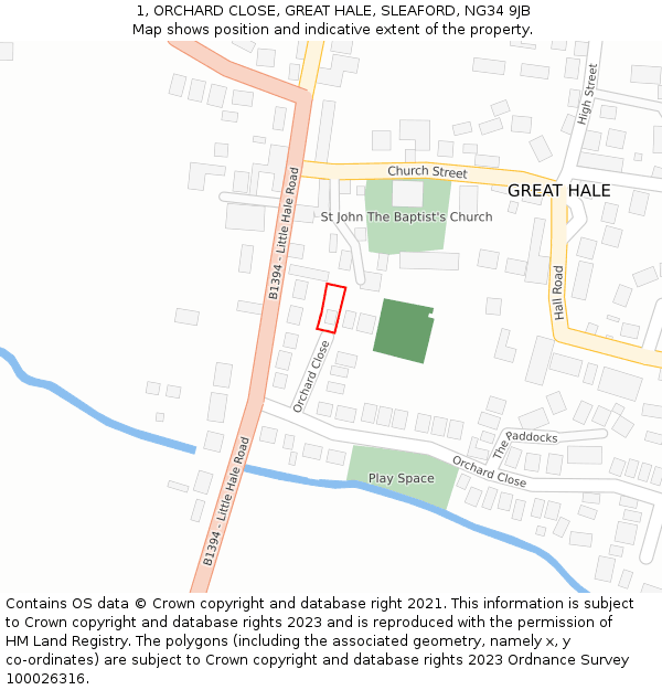 1, ORCHARD CLOSE, GREAT HALE, SLEAFORD, NG34 9JB: Location map and indicative extent of plot