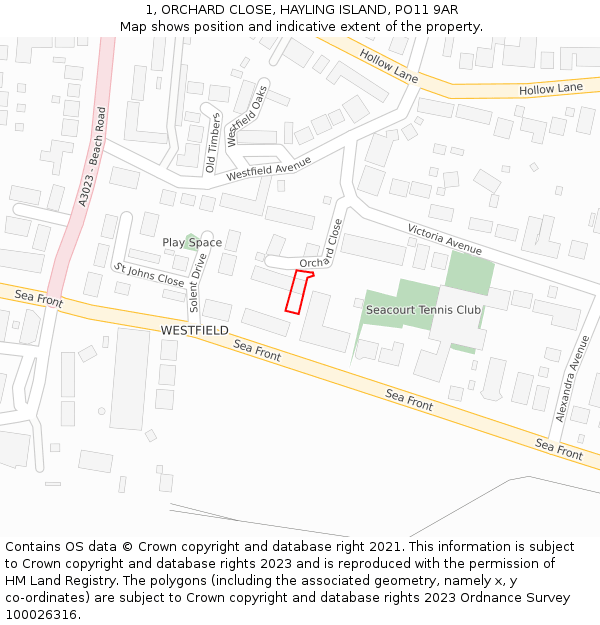 1, ORCHARD CLOSE, HAYLING ISLAND, PO11 9AR: Location map and indicative extent of plot