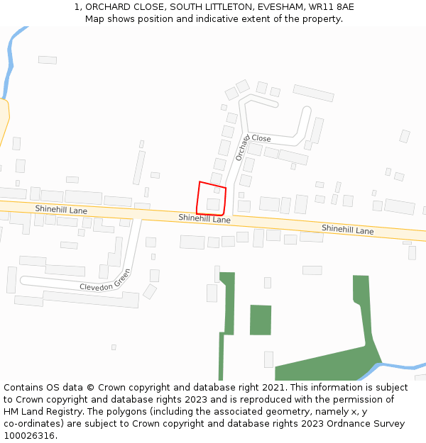 1, ORCHARD CLOSE, SOUTH LITTLETON, EVESHAM, WR11 8AE: Location map and indicative extent of plot
