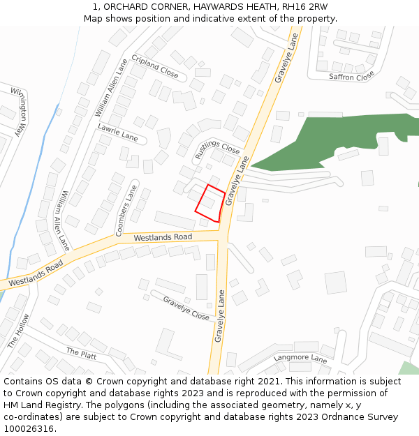 1, ORCHARD CORNER, HAYWARDS HEATH, RH16 2RW: Location map and indicative extent of plot