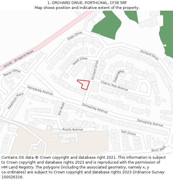 1, ORCHARD DRIVE, PORTHCAWL, CF36 5RF: Location map and indicative extent of plot