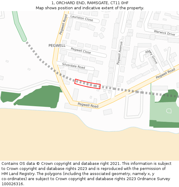 1, ORCHARD END, RAMSGATE, CT11 0HF: Location map and indicative extent of plot