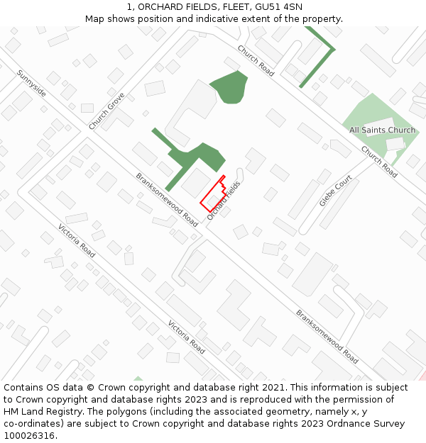 1, ORCHARD FIELDS, FLEET, GU51 4SN: Location map and indicative extent of plot