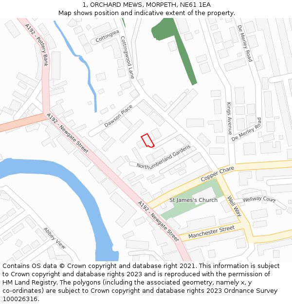 1, ORCHARD MEWS, MORPETH, NE61 1EA: Location map and indicative extent of plot