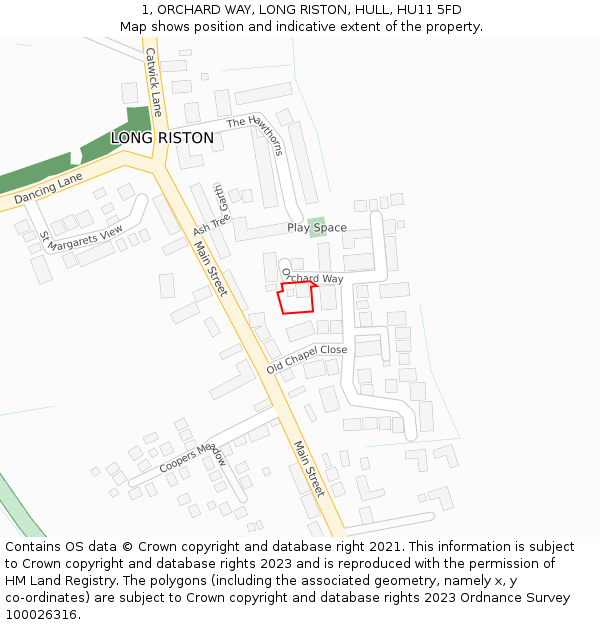 1, ORCHARD WAY, LONG RISTON, HULL, HU11 5FD: Location map and indicative extent of plot