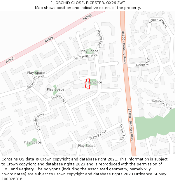 1, ORCHID CLOSE, BICESTER, OX26 3WT: Location map and indicative extent of plot