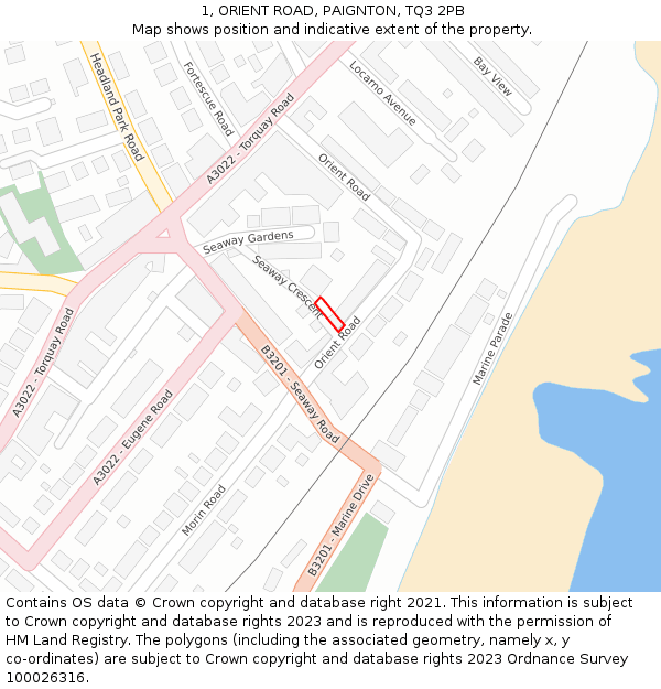 1, ORIENT ROAD, PAIGNTON, TQ3 2PB: Location map and indicative extent of plot