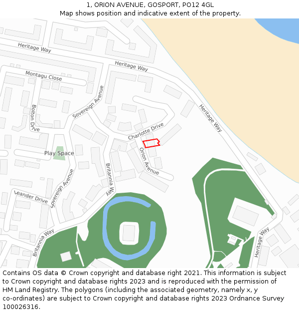 1, ORION AVENUE, GOSPORT, PO12 4GL: Location map and indicative extent of plot