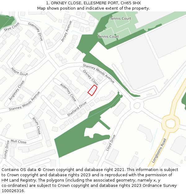 1, ORKNEY CLOSE, ELLESMERE PORT, CH65 9HX: Location map and indicative extent of plot