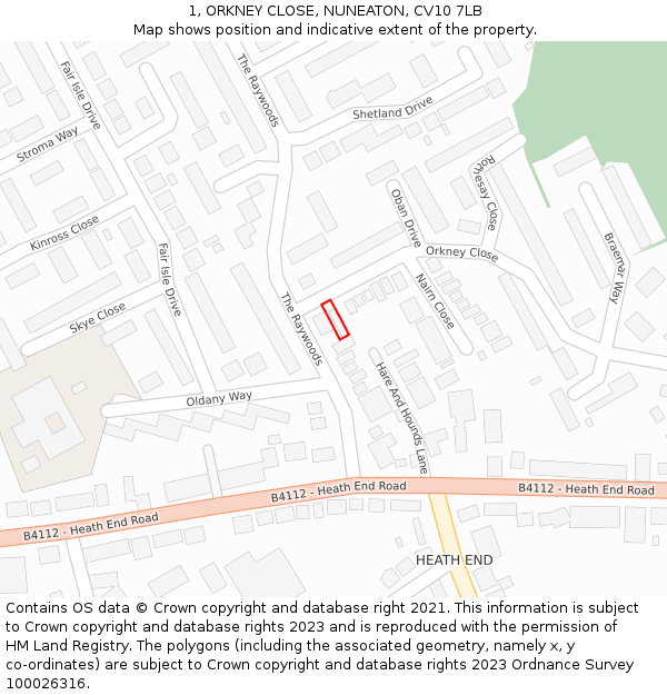 1, ORKNEY CLOSE, NUNEATON, CV10 7LB: Location map and indicative extent of plot