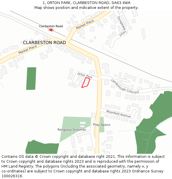 1, ORTON PARK, CLARBESTON ROAD, SA63 4WA: Location map and indicative extent of plot