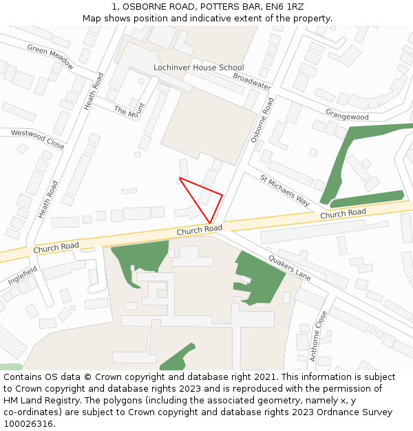 1, OSBORNE ROAD, POTTERS BAR, EN6 1RZ: Location map and indicative extent of plot
