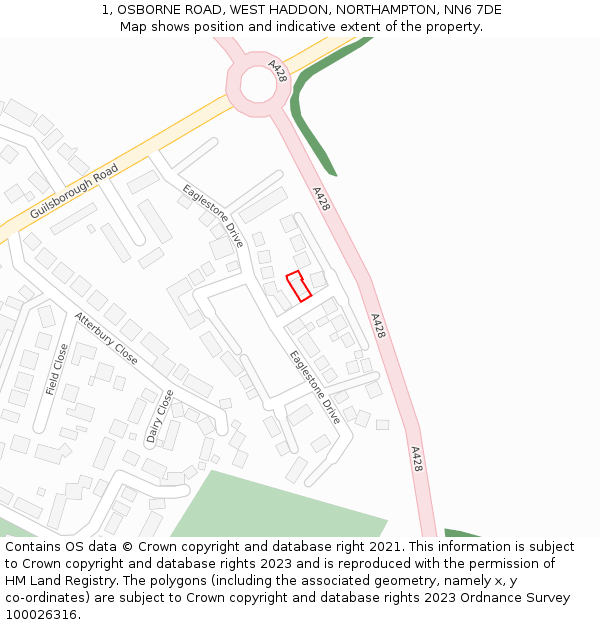 1, OSBORNE ROAD, WEST HADDON, NORTHAMPTON, NN6 7DE: Location map and indicative extent of plot