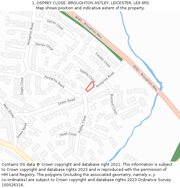 1, OSPREY CLOSE, BROUGHTON ASTLEY, LEICESTER, LE9 6RS: Location map and indicative extent of plot