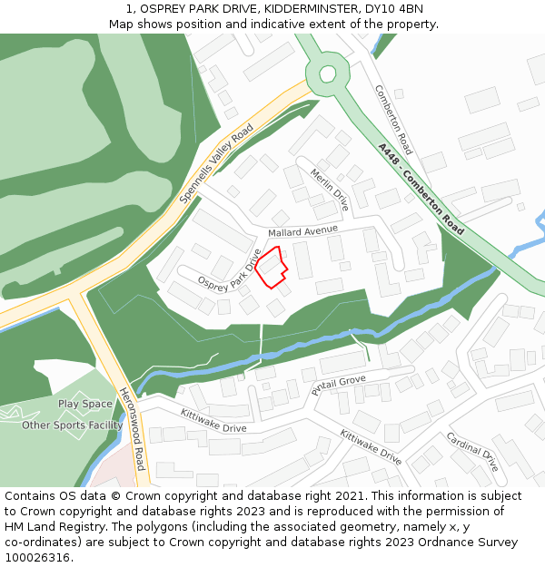 1, OSPREY PARK DRIVE, KIDDERMINSTER, DY10 4BN: Location map and indicative extent of plot