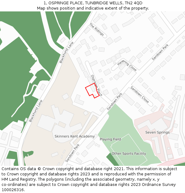 1, OSPRINGE PLACE, TUNBRIDGE WELLS, TN2 4QD: Location map and indicative extent of plot
