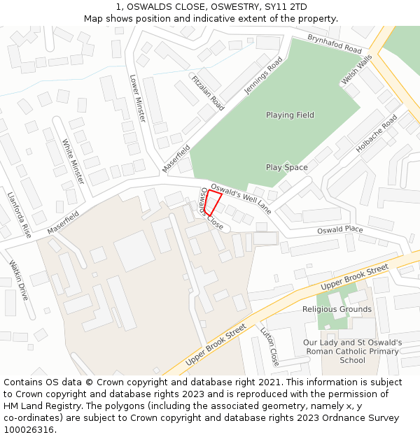 1, OSWALDS CLOSE, OSWESTRY, SY11 2TD: Location map and indicative extent of plot