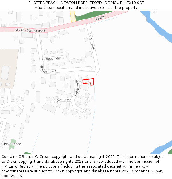 1, OTTER REACH, NEWTON POPPLEFORD, SIDMOUTH, EX10 0ST: Location map and indicative extent of plot