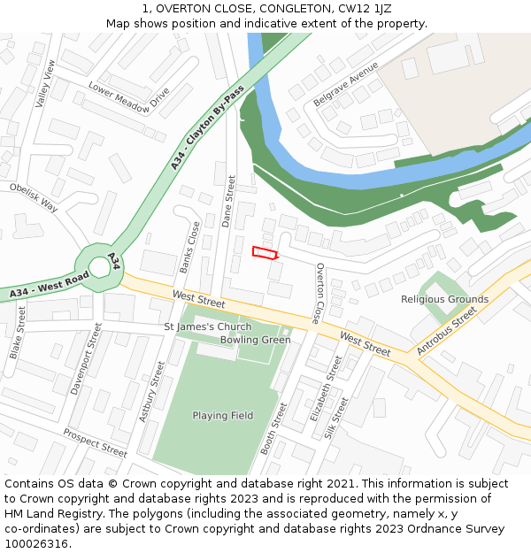 1, OVERTON CLOSE, CONGLETON, CW12 1JZ: Location map and indicative extent of plot