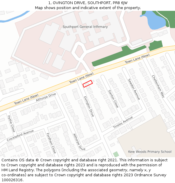 1, OVINGTON DRIVE, SOUTHPORT, PR8 6JW: Location map and indicative extent of plot