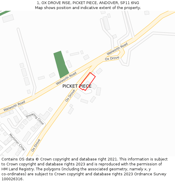 1, OX DROVE RISE, PICKET PIECE, ANDOVER, SP11 6NG: Location map and indicative extent of plot