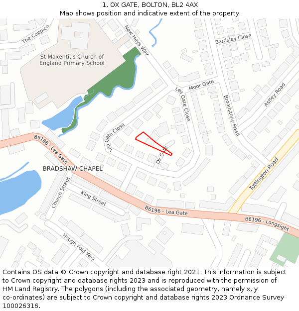 1, OX GATE, BOLTON, BL2 4AX: Location map and indicative extent of plot