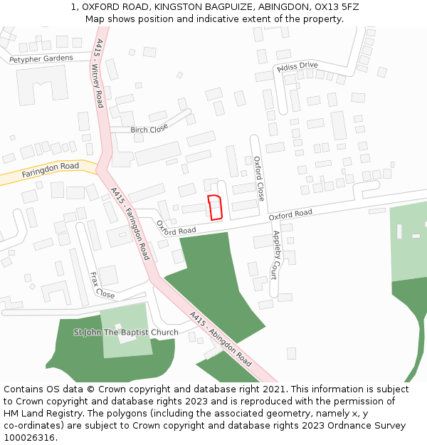 1, OXFORD ROAD, KINGSTON BAGPUIZE, ABINGDON, OX13 5FZ: Location map and indicative extent of plot