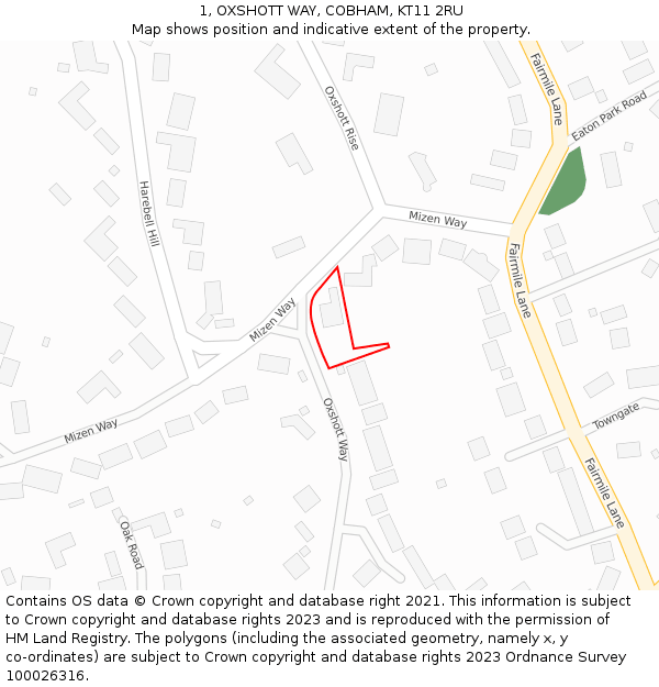 1, OXSHOTT WAY, COBHAM, KT11 2RU: Location map and indicative extent of plot