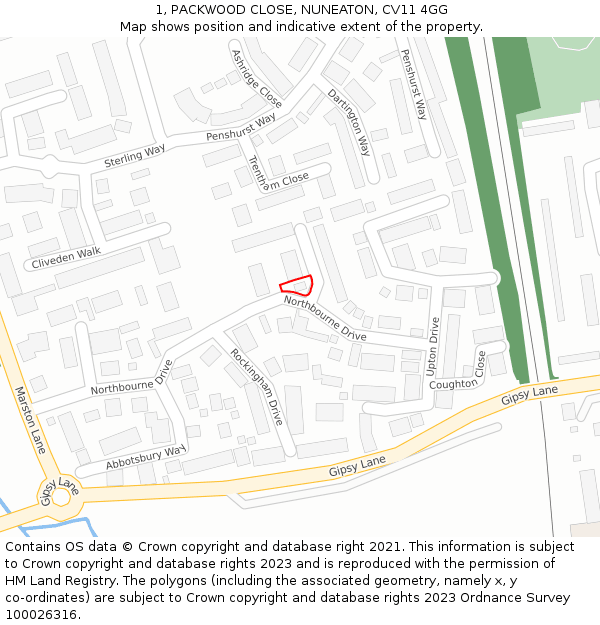 1, PACKWOOD CLOSE, NUNEATON, CV11 4GG: Location map and indicative extent of plot