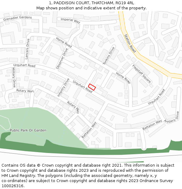 1, PADDISON COURT, THATCHAM, RG19 4RL: Location map and indicative extent of plot