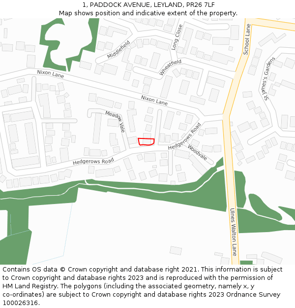 1, PADDOCK AVENUE, LEYLAND, PR26 7LF: Location map and indicative extent of plot