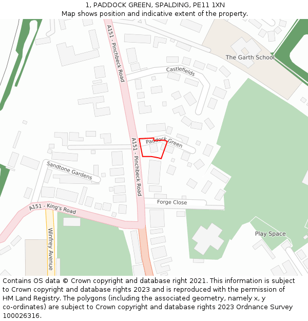 1, PADDOCK GREEN, SPALDING, PE11 1XN: Location map and indicative extent of plot