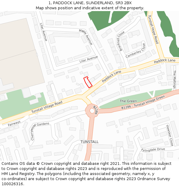 1, PADDOCK LANE, SUNDERLAND, SR3 2BX: Location map and indicative extent of plot