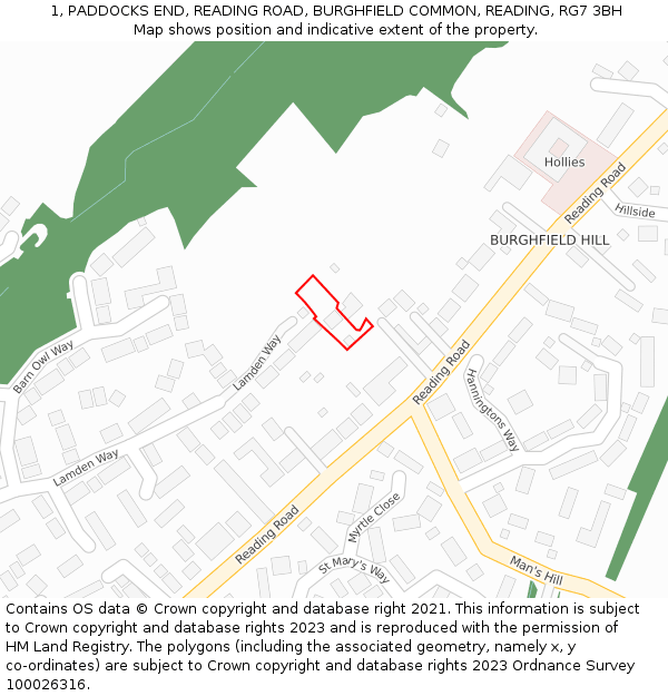 1, PADDOCKS END, READING ROAD, BURGHFIELD COMMON, READING, RG7 3BH: Location map and indicative extent of plot