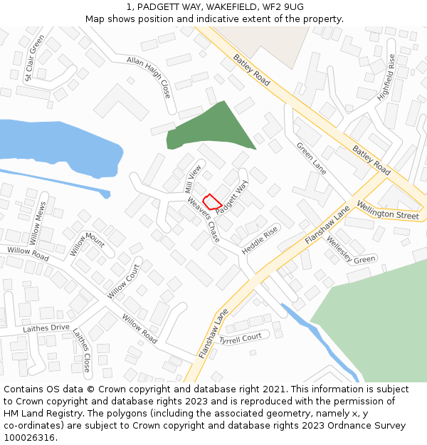 1, PADGETT WAY, WAKEFIELD, WF2 9UG: Location map and indicative extent of plot