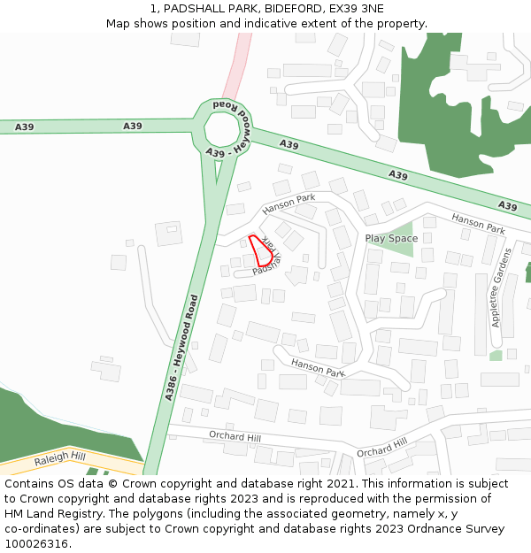 1, PADSHALL PARK, BIDEFORD, EX39 3NE: Location map and indicative extent of plot