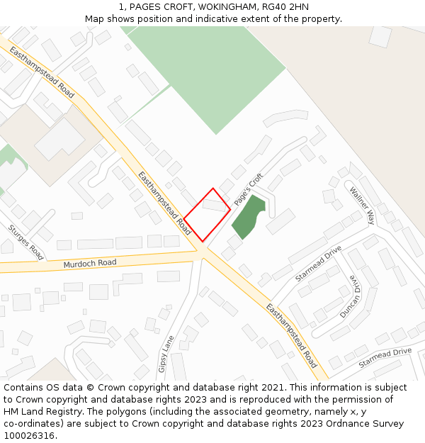 1, PAGES CROFT, WOKINGHAM, RG40 2HN: Location map and indicative extent of plot