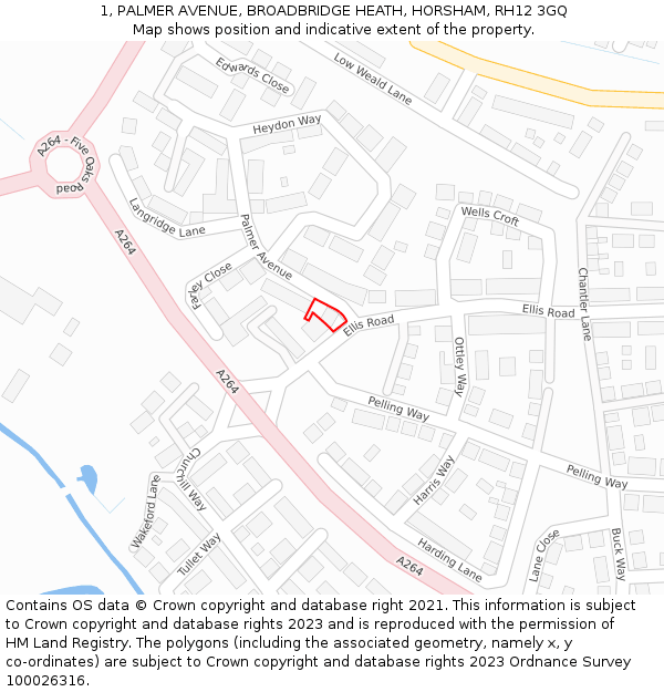 1, PALMER AVENUE, BROADBRIDGE HEATH, HORSHAM, RH12 3GQ: Location map and indicative extent of plot
