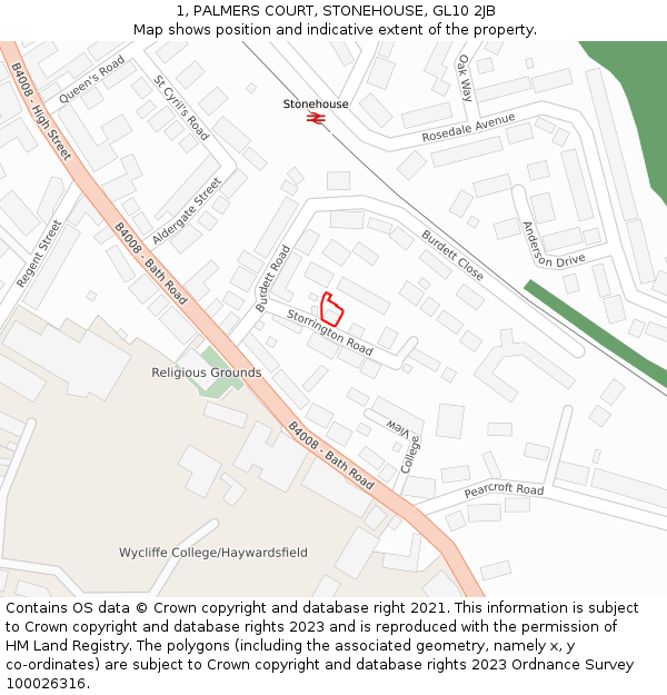 1, PALMERS COURT, STONEHOUSE, GL10 2JB: Location map and indicative extent of plot