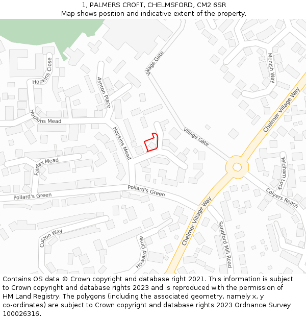 1, PALMERS CROFT, CHELMSFORD, CM2 6SR: Location map and indicative extent of plot