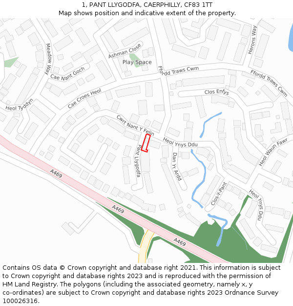 1, PANT LLYGODFA, CAERPHILLY, CF83 1TT: Location map and indicative extent of plot
