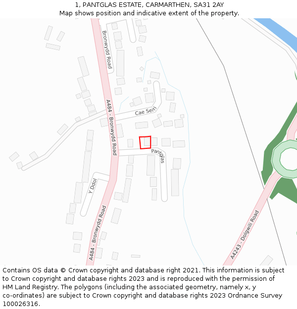 1, PANTGLAS ESTATE, CARMARTHEN, SA31 2AY: Location map and indicative extent of plot