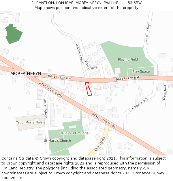 1, PANTLON, LON ISAF, MORFA NEFYN, PWLLHELI, LL53 6BW: Location map and indicative extent of plot