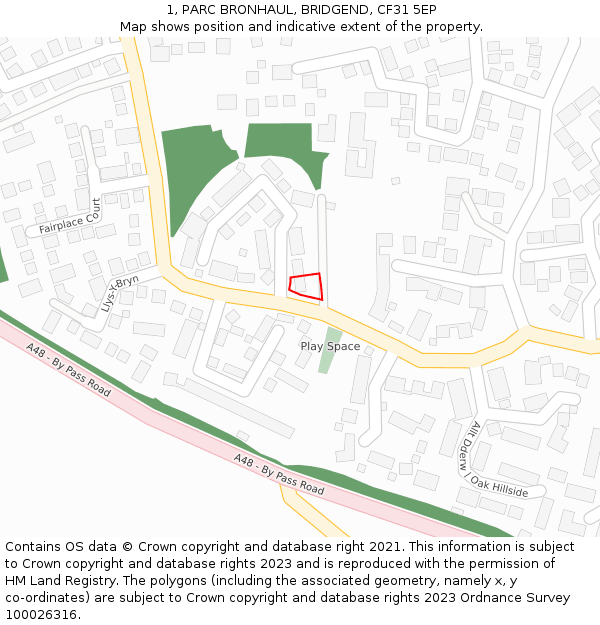 1, PARC BRONHAUL, BRIDGEND, CF31 5EP: Location map and indicative extent of plot